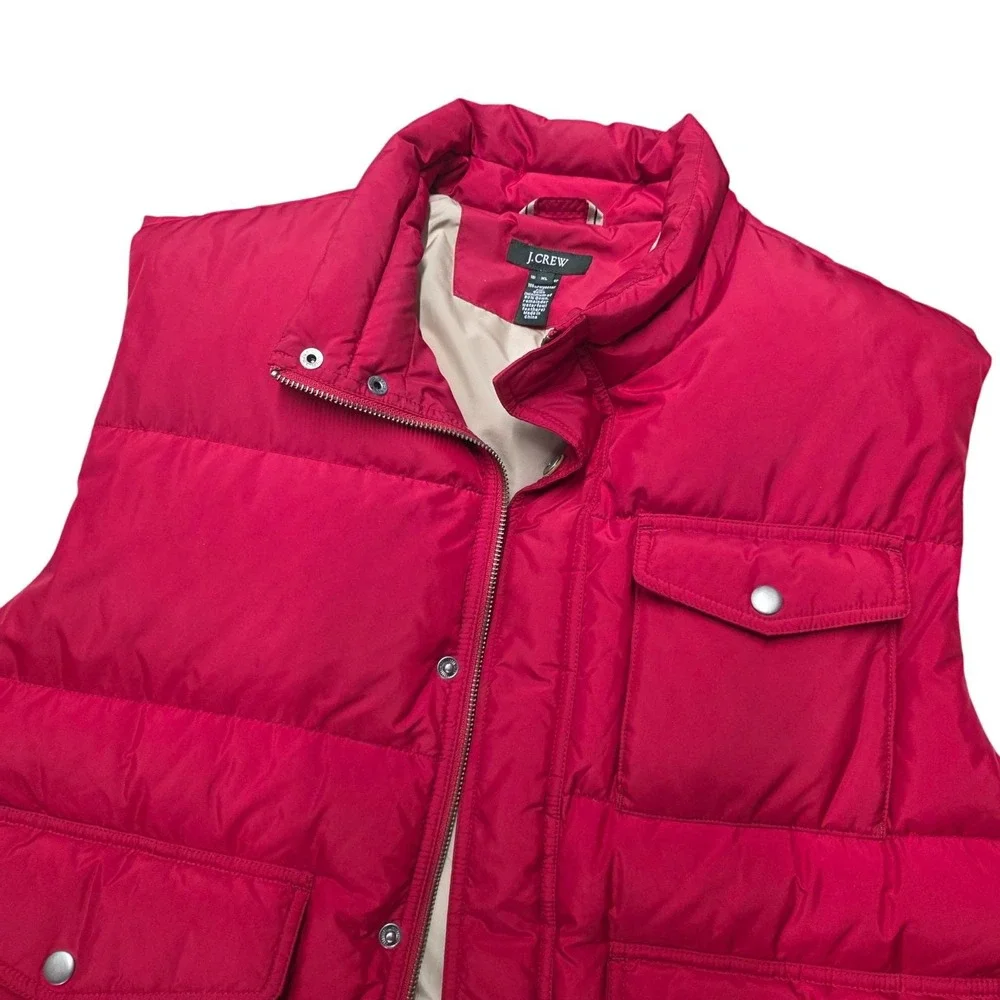Vtg J Crew Red Down Puffer Vest‎ Mens XL Quilted Pockets Zip Front Insulated